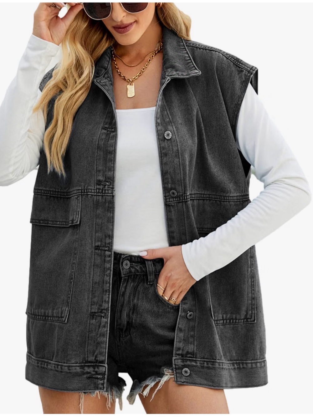 Oversized Black Denim Sleeveless Vest
